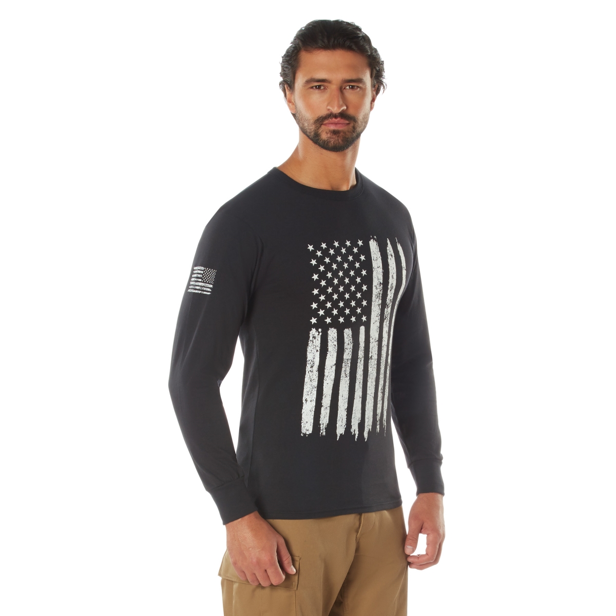 19741 US Flag Long Sleeve T-Shirt, Black - Medium