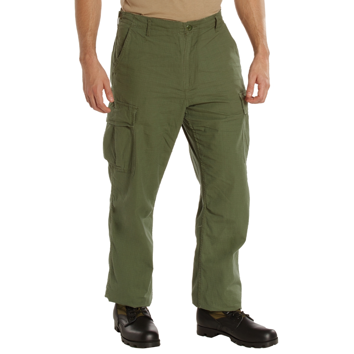 3166 Men Vintage Vietnam Rip-Stop Fatigue Pants, Olive Drab - Extra Large