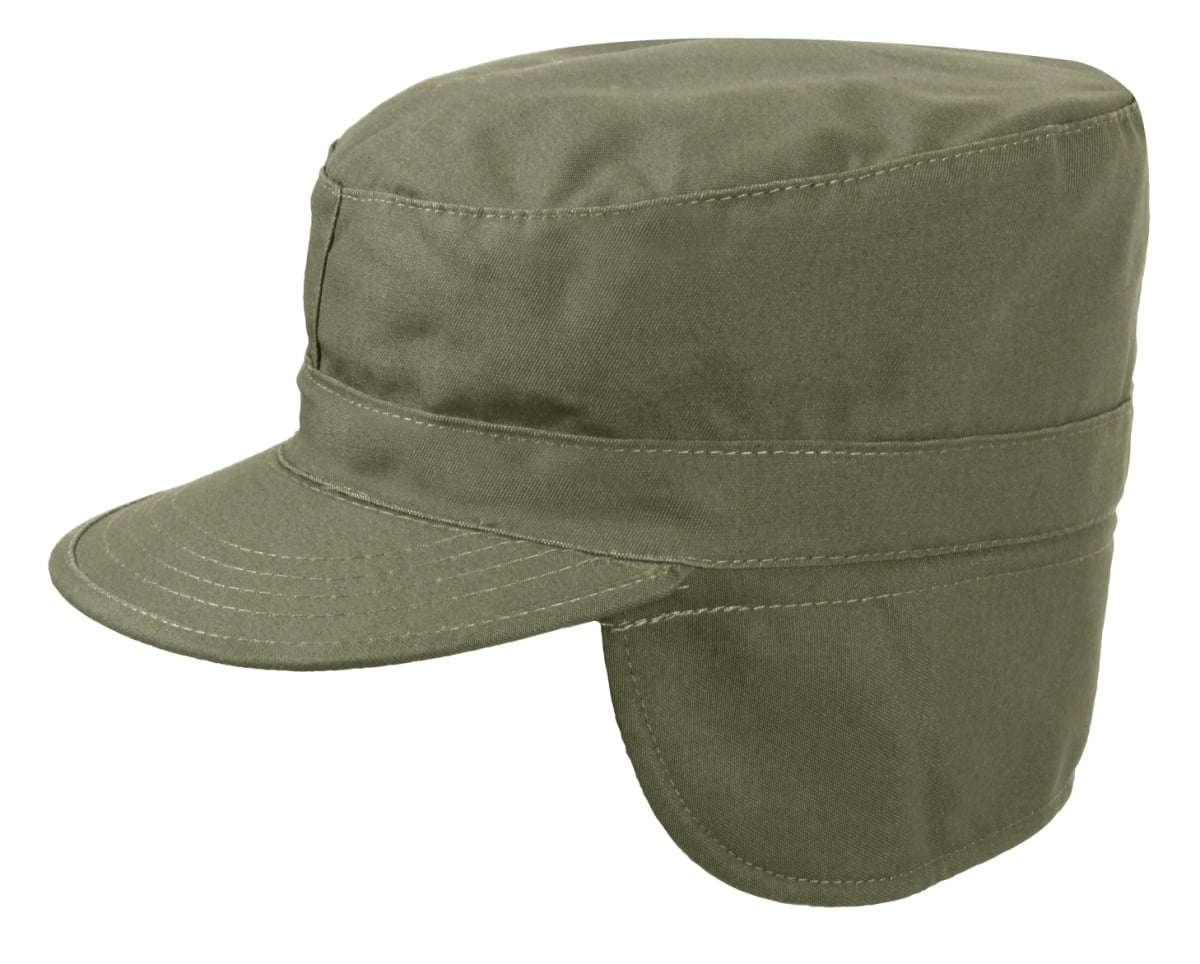 5428 G.I. Type Combat Caps with Flaps, Olive Drab - Size 7.75