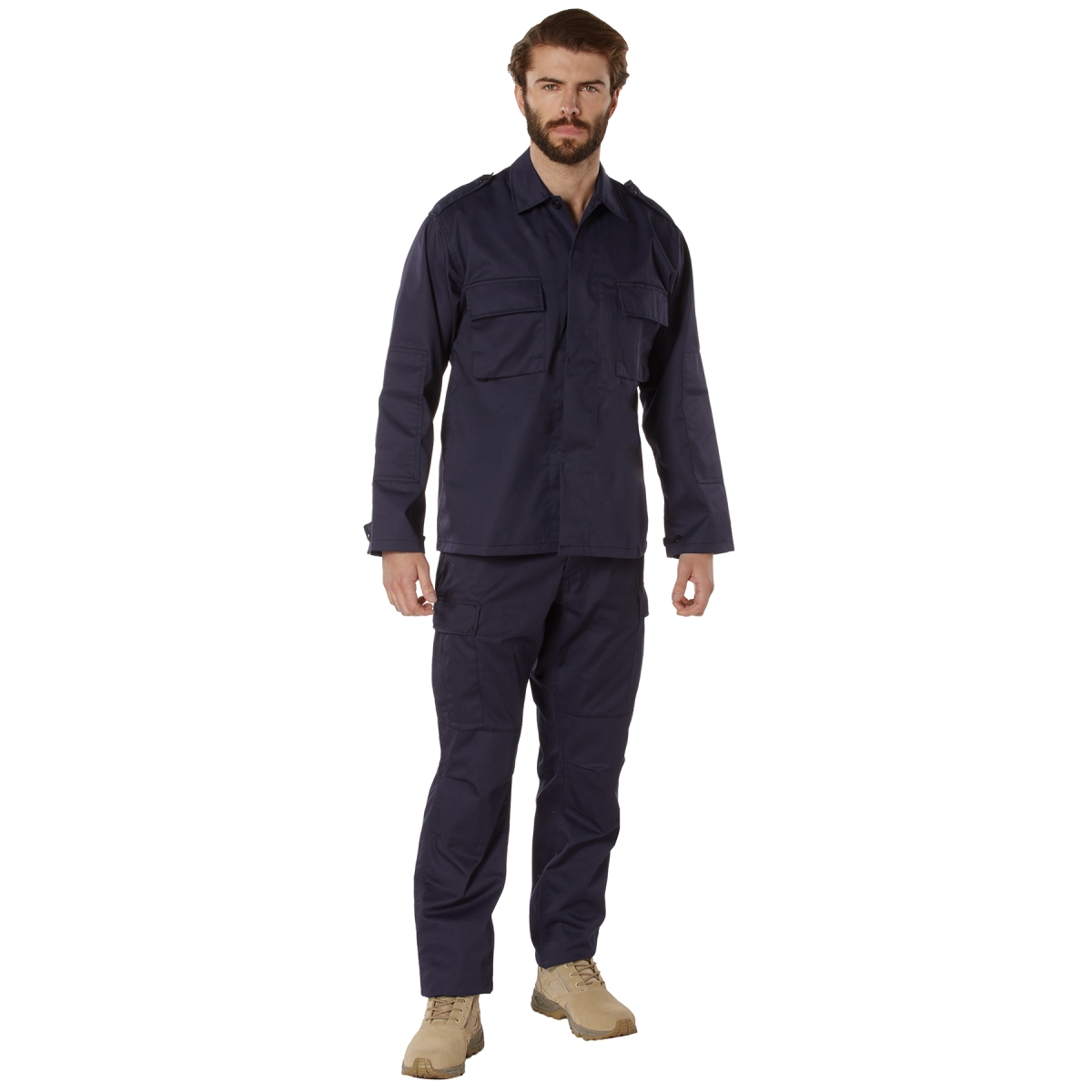 6104 Men Tactical 2 Pocket Battle Dress Uniform Shirt, Navy Blue - Medium