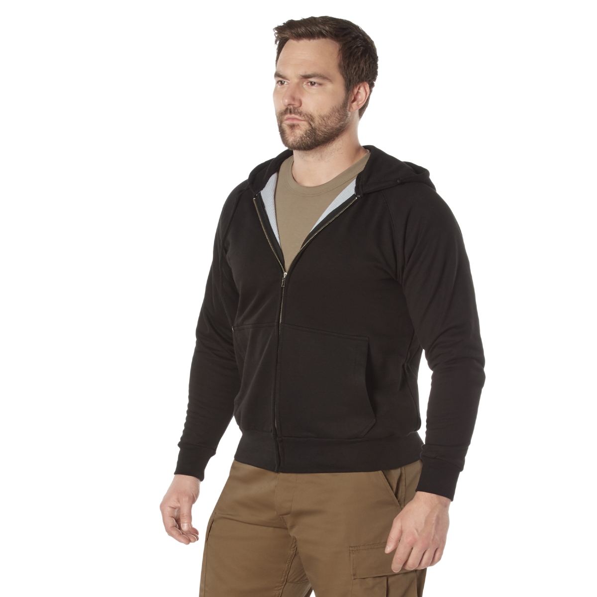 6341 Men Thermal Lined Full-Zip Hoodie, Black - Small
