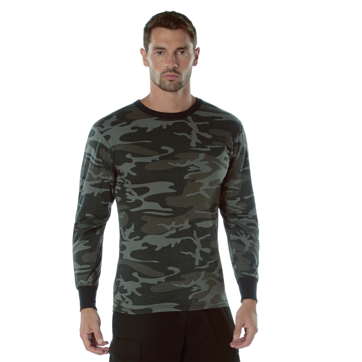 19702 Color Camo Long Sleeve T-Shirt, Black Camo - Extra Large