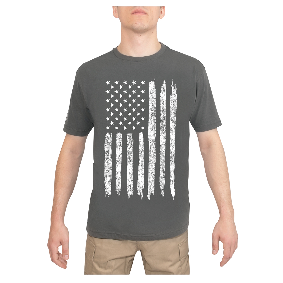21126 Distressed US Flag Athletic Fit Short Sleeve T-Shirt, Charcoal Gray - Medium