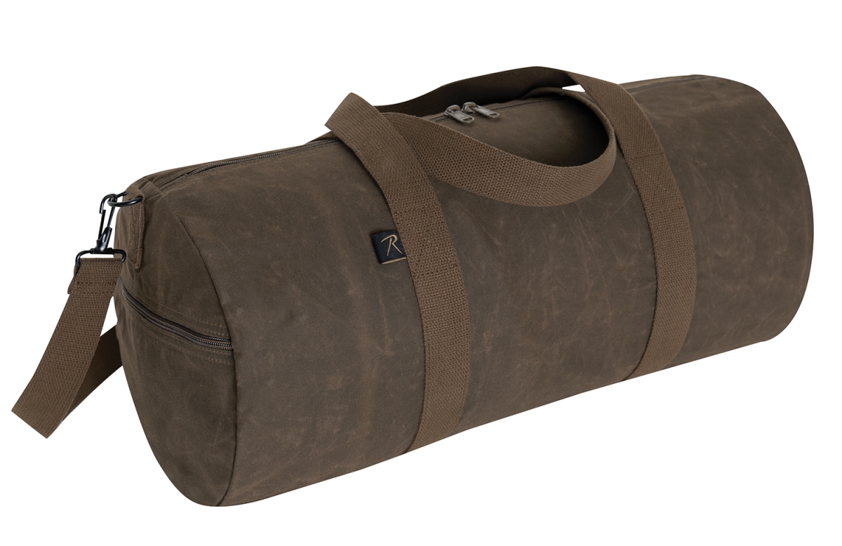 19338 24 in. Waxed Canvas Shoulder Duffle Bag, Brown