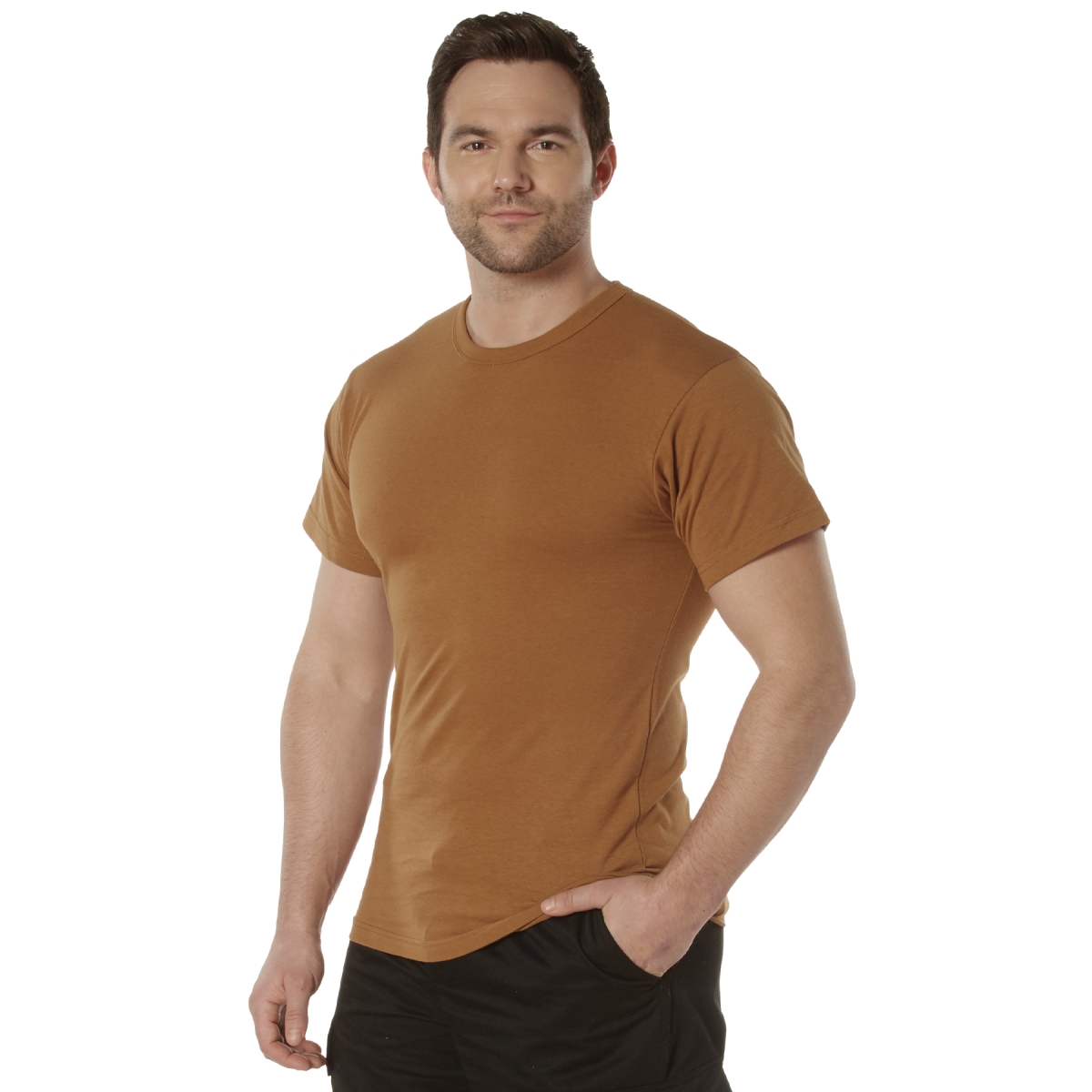 22630 Men Solid Color Short Sleeve T-Shirt with Cotton & Polyester Blend, Work Brown - Large