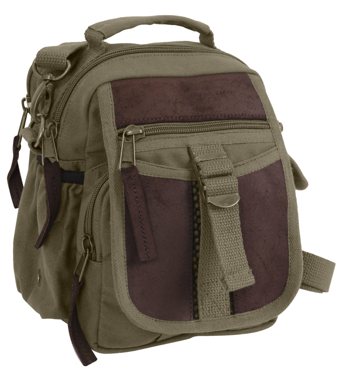 17180 Vintage Canvas & Leather Travel Shoulder Bag, Olive Drab