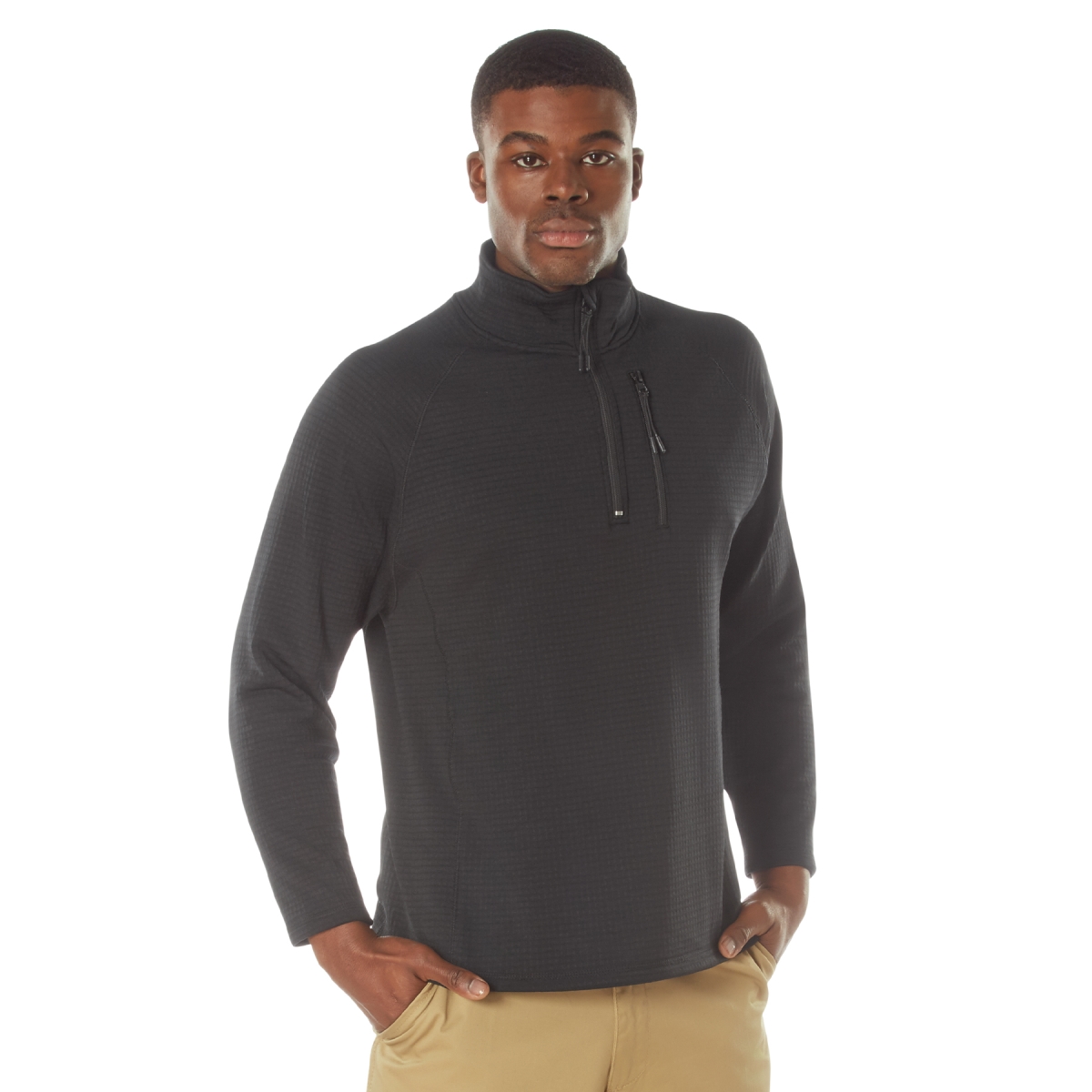 23725 Grid Fleece Pullover Long Sleeve Jackets, Black - 3XL