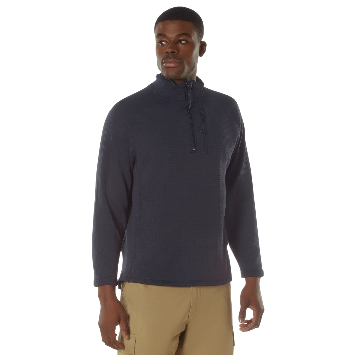 23732 Grid Fleece Pullover Long Sleeve Jackets, Midnight Navy Blue - Small
