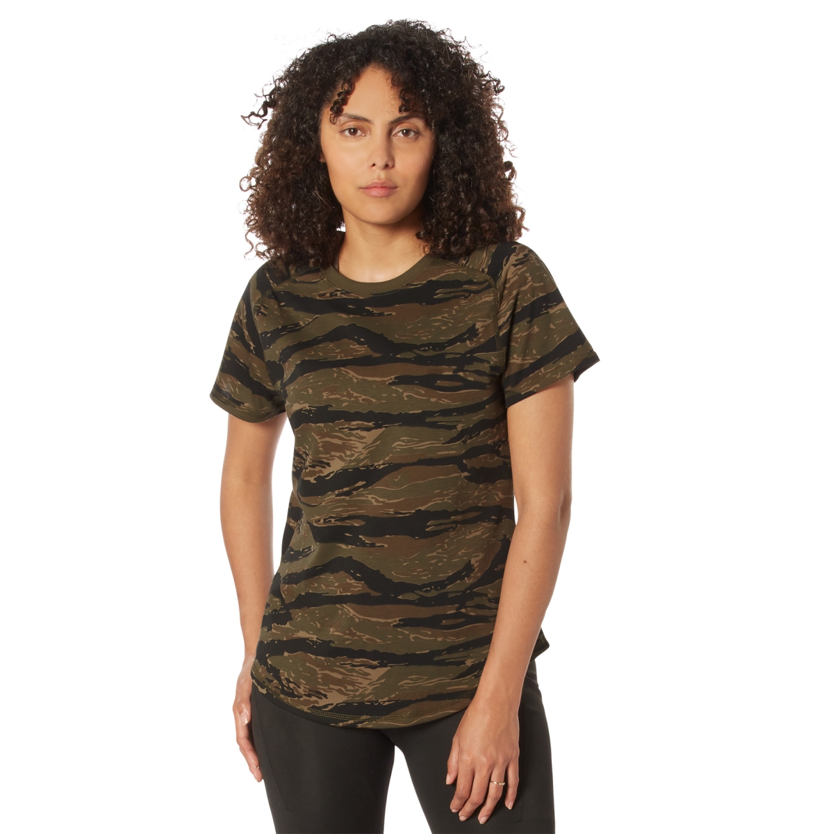 29741 Women Essential Raglan Sleeve T-Shirt, Tiger Stripe Camo - Medium