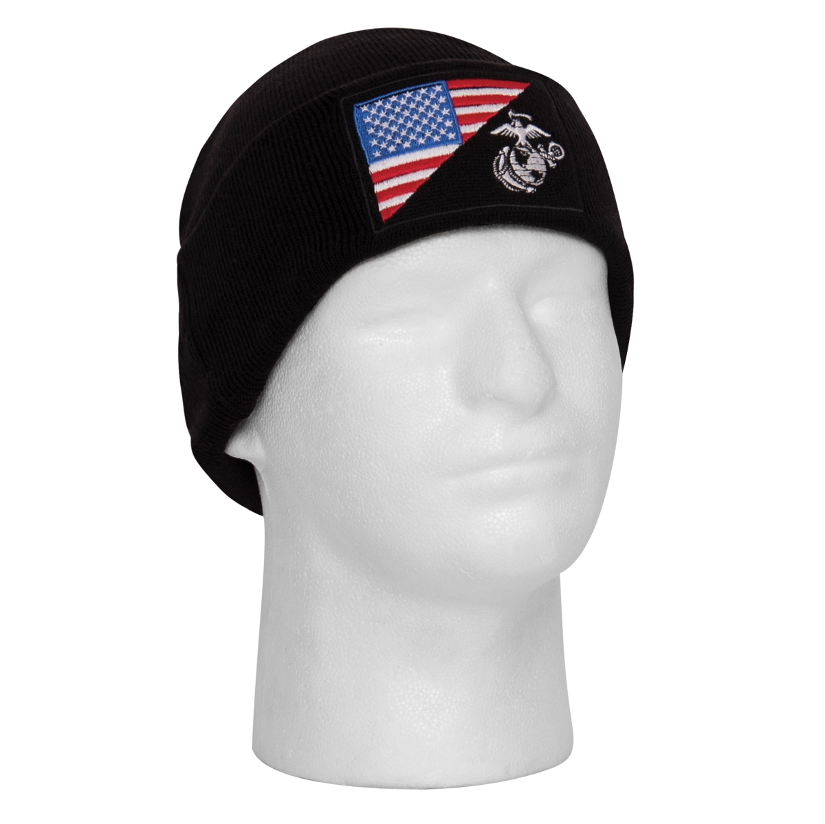 19504 USMC Eagle Globe & Anchor US Flag Deluxe Fine Knit Watch Caps, Black