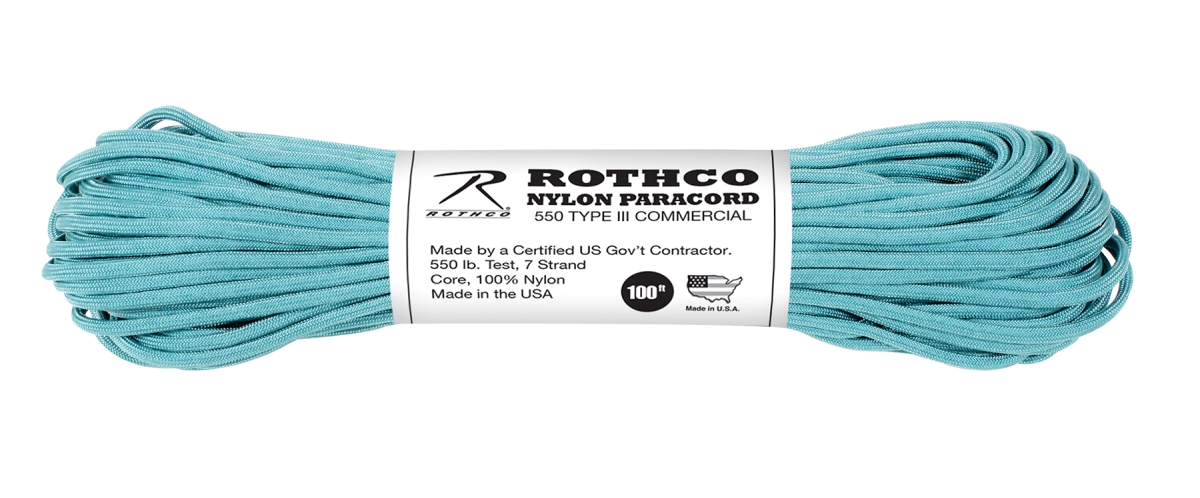 619 550 lbs Type III Nylon Paracord, Turquoise - 100 ft.