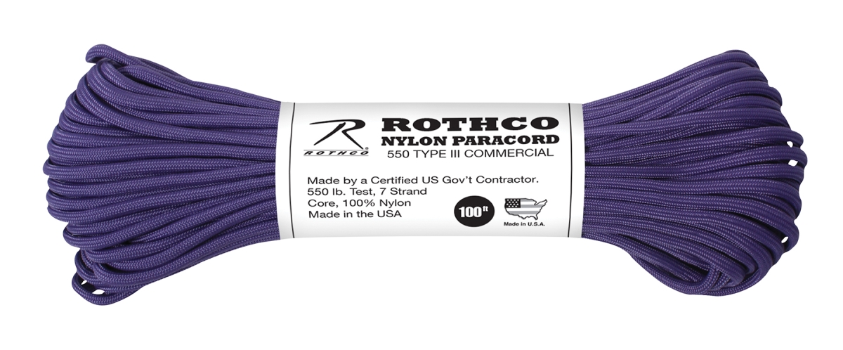 686 550 lbs Type III Nylon Paracord, Purple - 100 ft.
