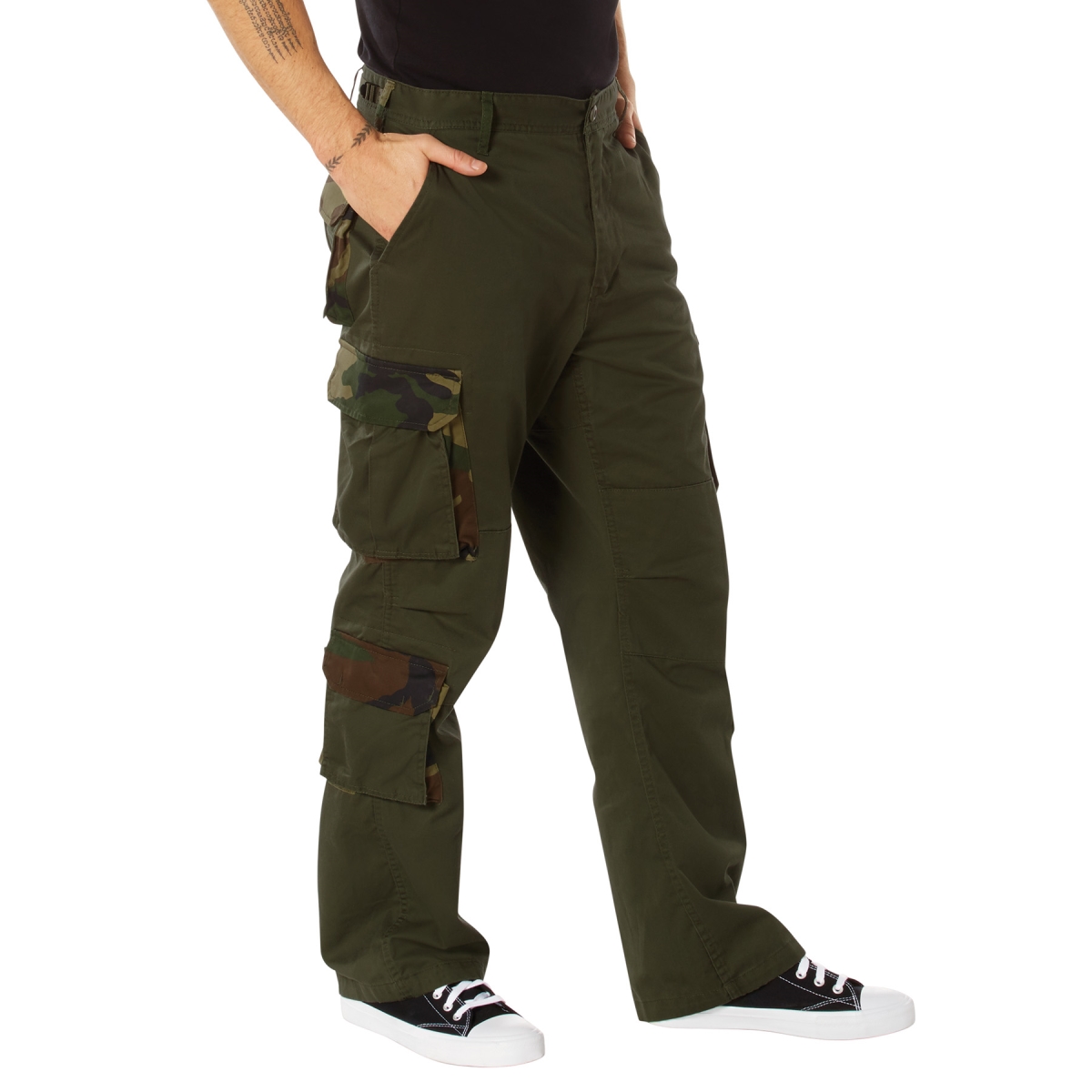 1072 Men Vintage Paratrooper Cargo Fatigue Pants Olive Drab  Woodland Camo  Extra Large