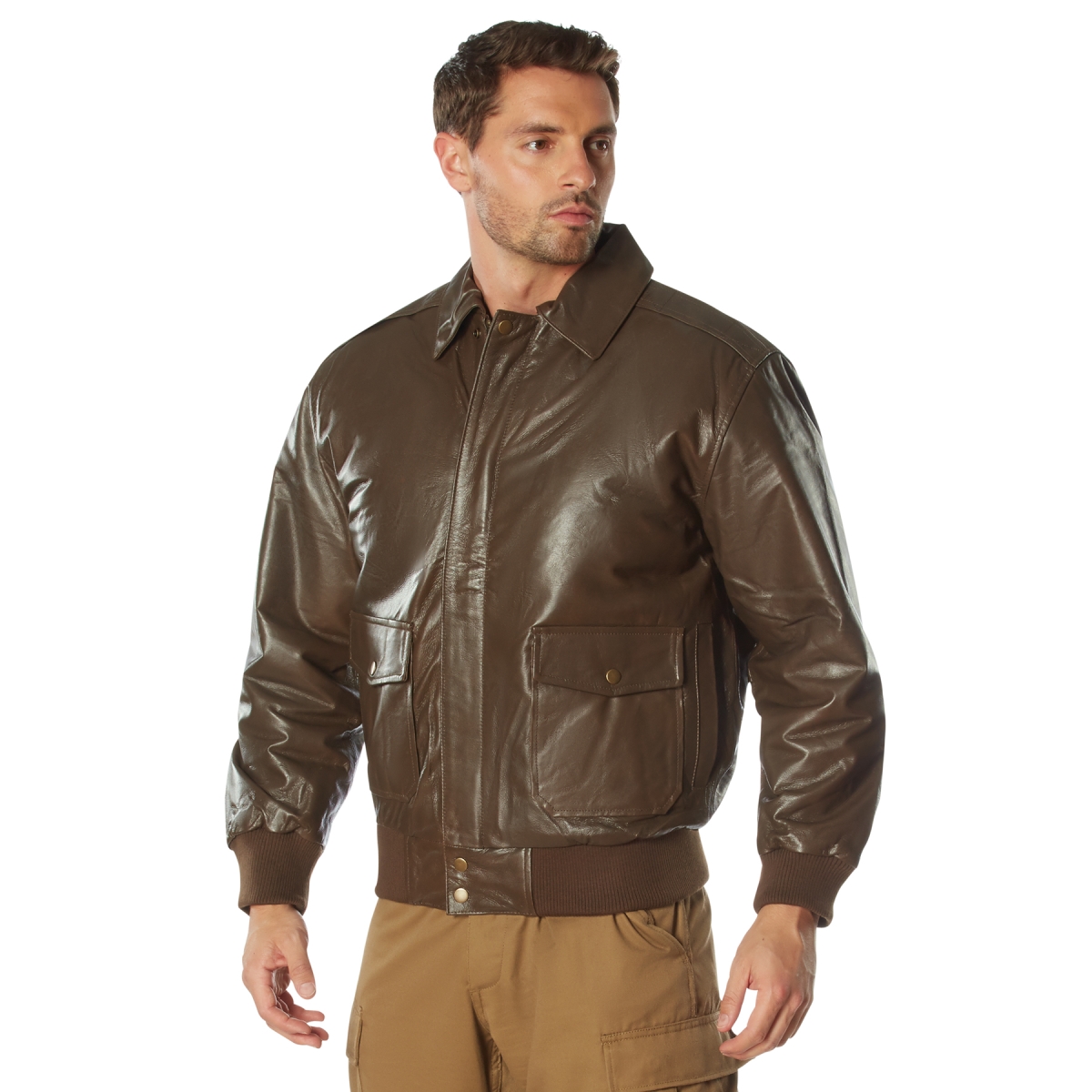 8502 Men Classic A-2 Leather Flight Jacket, Brown - Medium