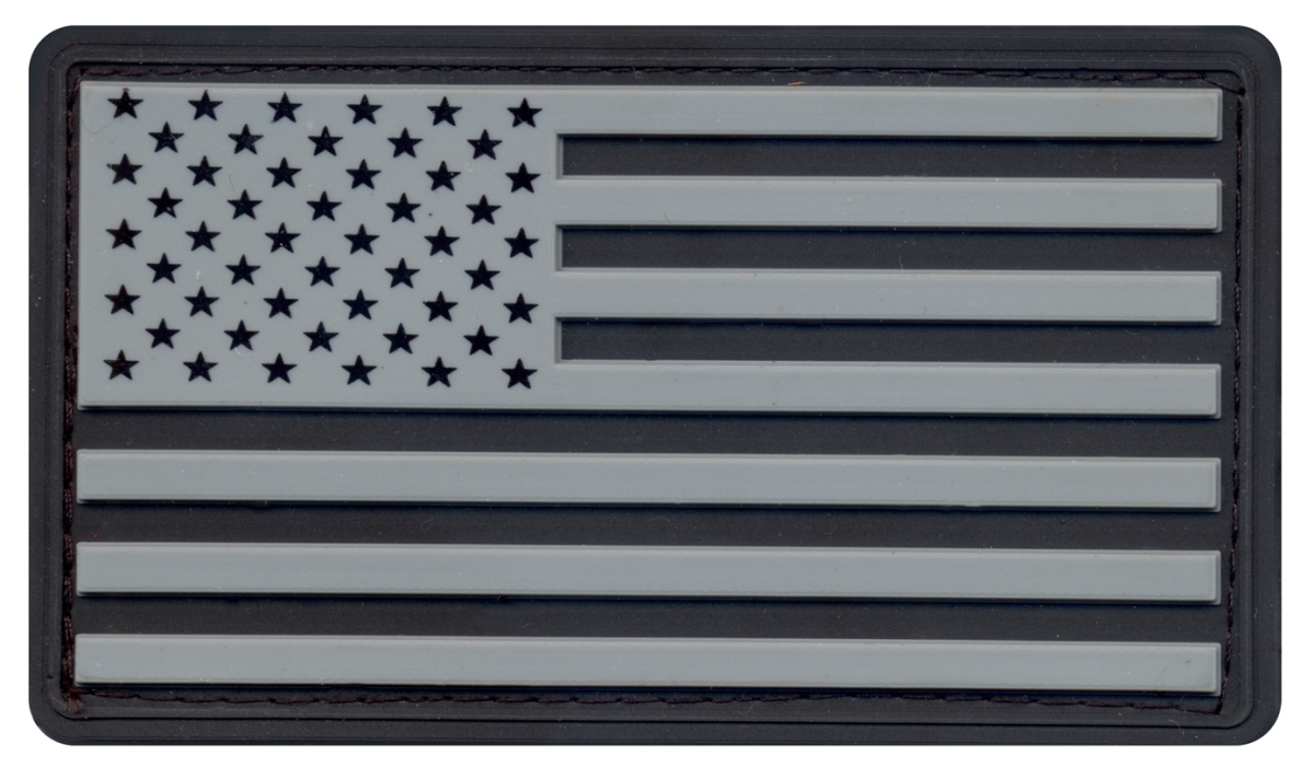 12852 PVC US Flag Patch with Hook Back, Black & Silver