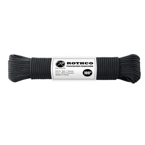 1797 550 lbs Type III Polyester Paracord, Black - 100 ft.