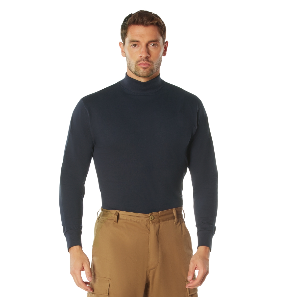 16137 Men Mock Turtleneck Long Sleeve Uniform Shirt, Midnight Navy Blue - Small