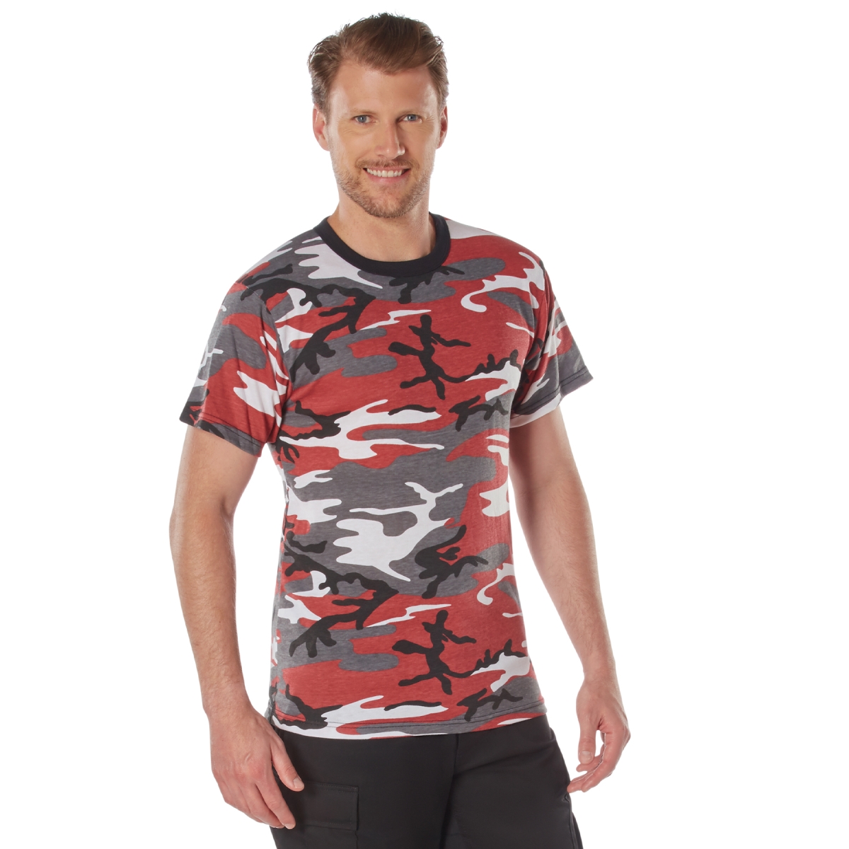 5879 Men Short Sleeve T-Shirt, Red Camo - 3XL