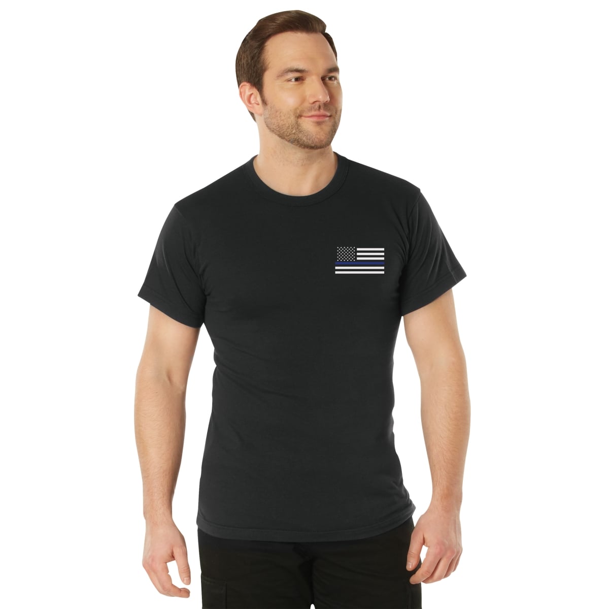 19409 Honor & Respect 2-Sided Thin Blue Line Flag Short Sleeve T-Shirt, Black - Small