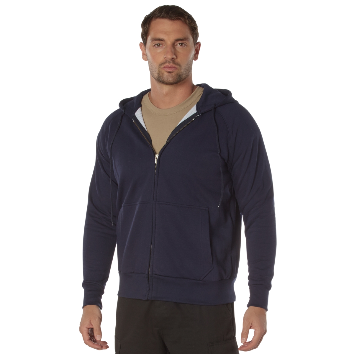 6357 Men Thermal Lined Full-Zip Hoodie, Navy Blue - 2XL