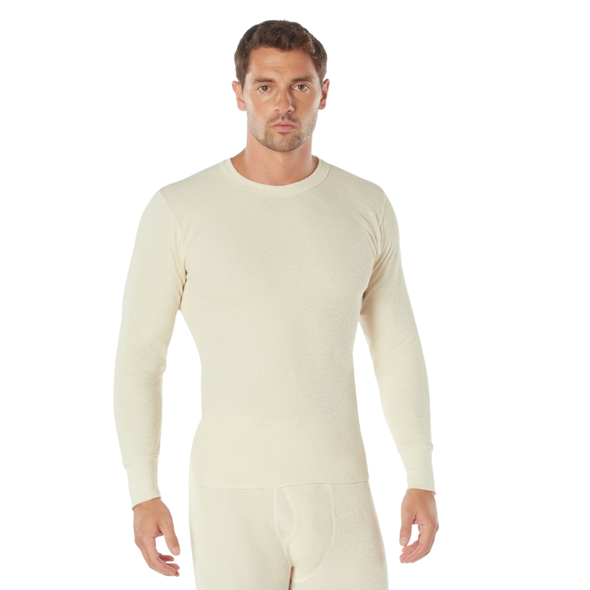 6632 Men Heavyweight Thermal Knit Underwear Top, Natural - Small