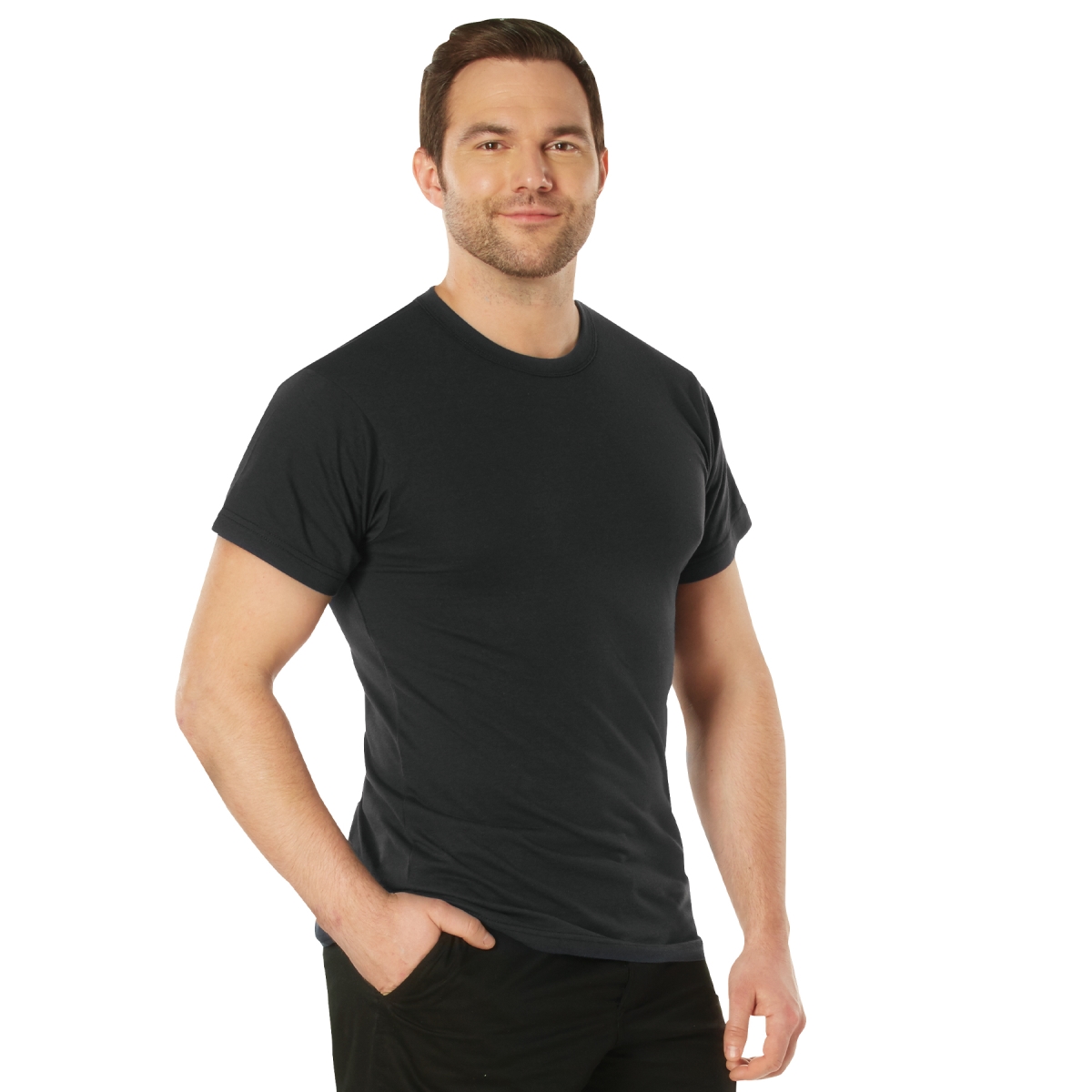 7806 Men Solid Color 100 Percent Cotton Short Sleeve T-Shirt, Black - Extra Large