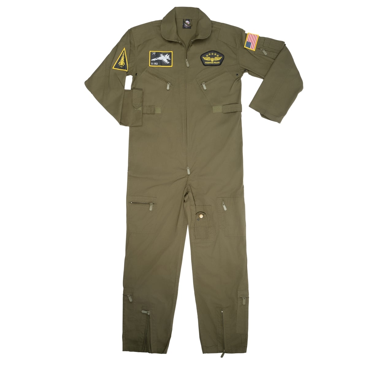 8246 Men Kids Flight Coverall with Patches, Olive Drab - Extra Small