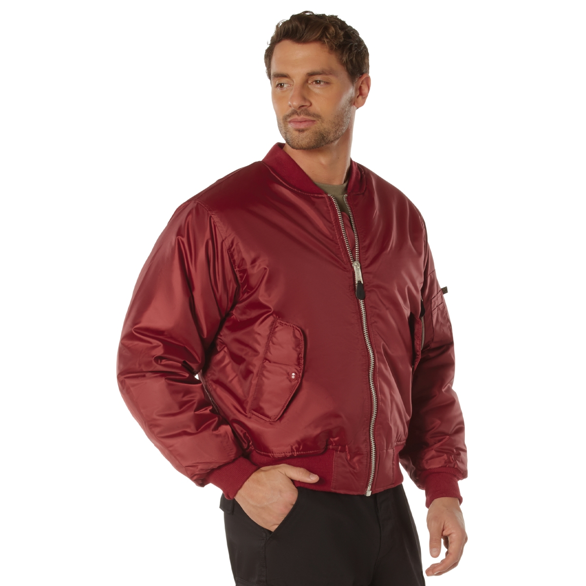 18104 Men MA-1 Flight Long Sleeve Jacket, Red - Extra Large