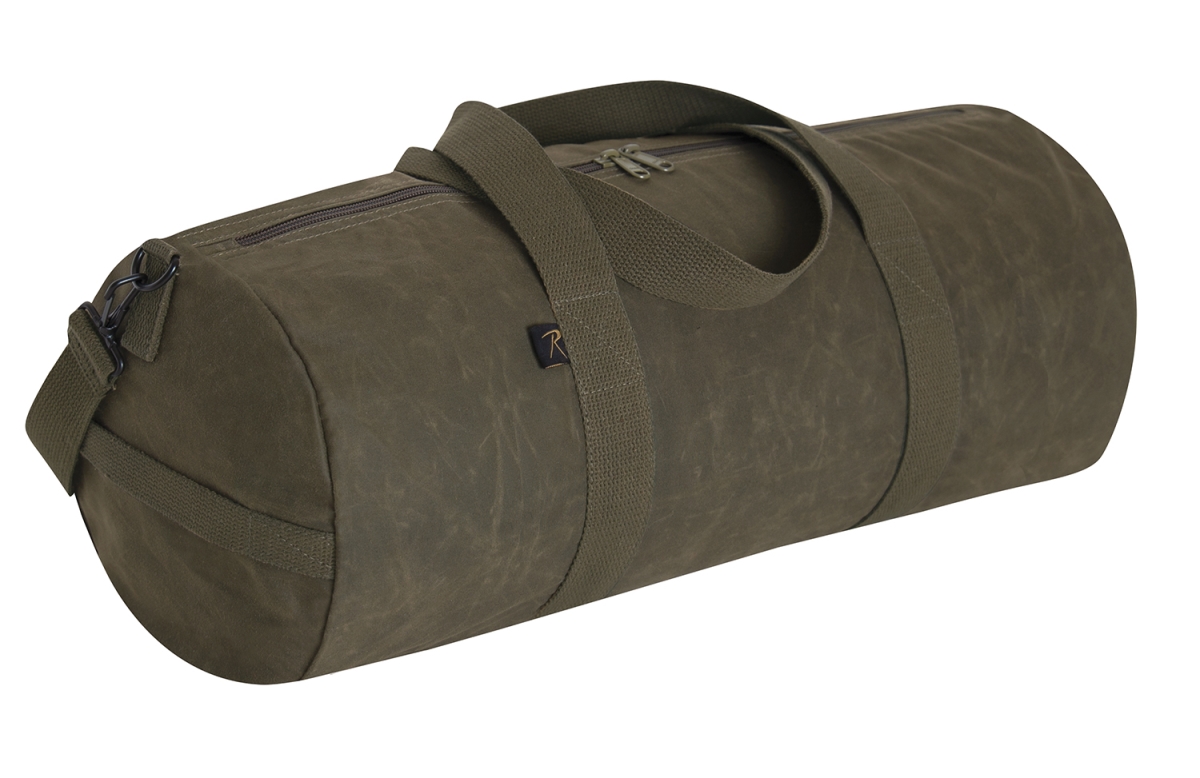 19339 24 in. Waxed Canvas Shoulder Duffle Bag, Olive Drab