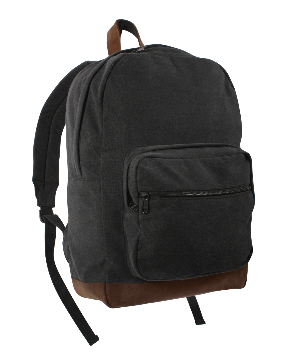 11183 Vintage Canvas Teardrop Backpack with Leather Accents, Black