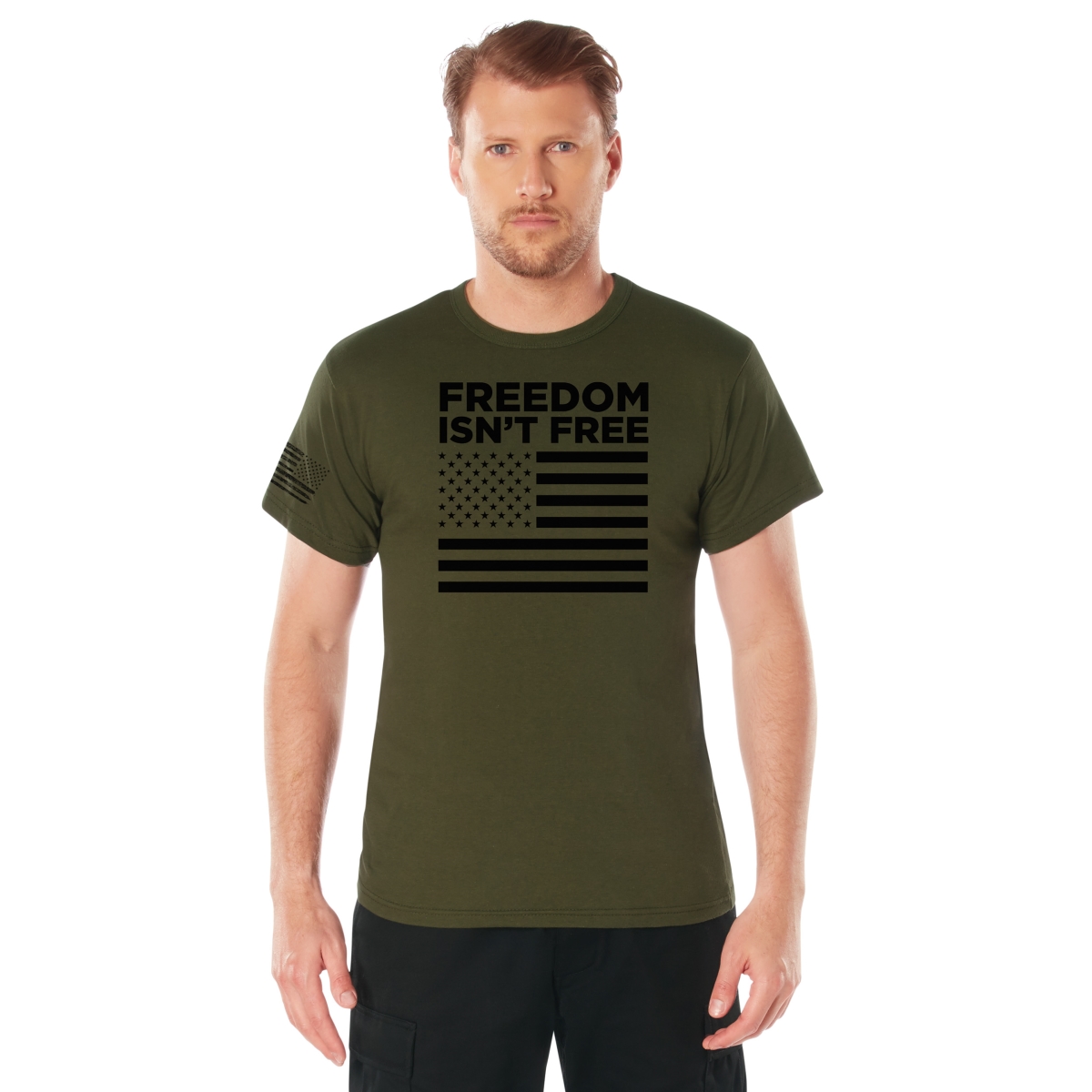 27080-MED Freedom Isnt Free Flag T-Shirt for Men - Olive Drab - Medium