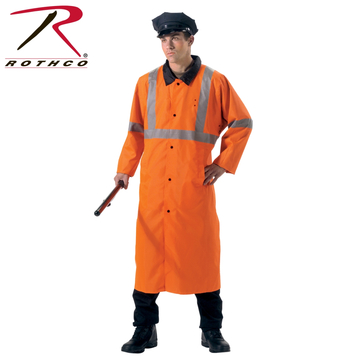 3889-BKOR-S Reversible Reflective Rain Parka for Men - Black & Orange - Small