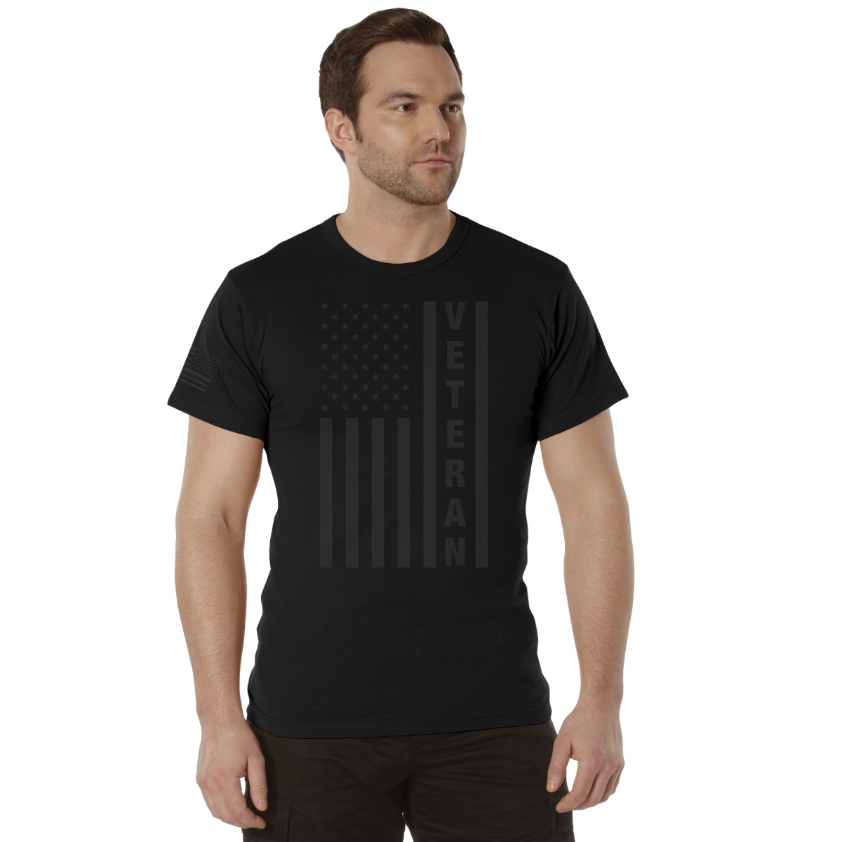 27930-MED Veteran Flag T-Shirt for Men - Black - Medium