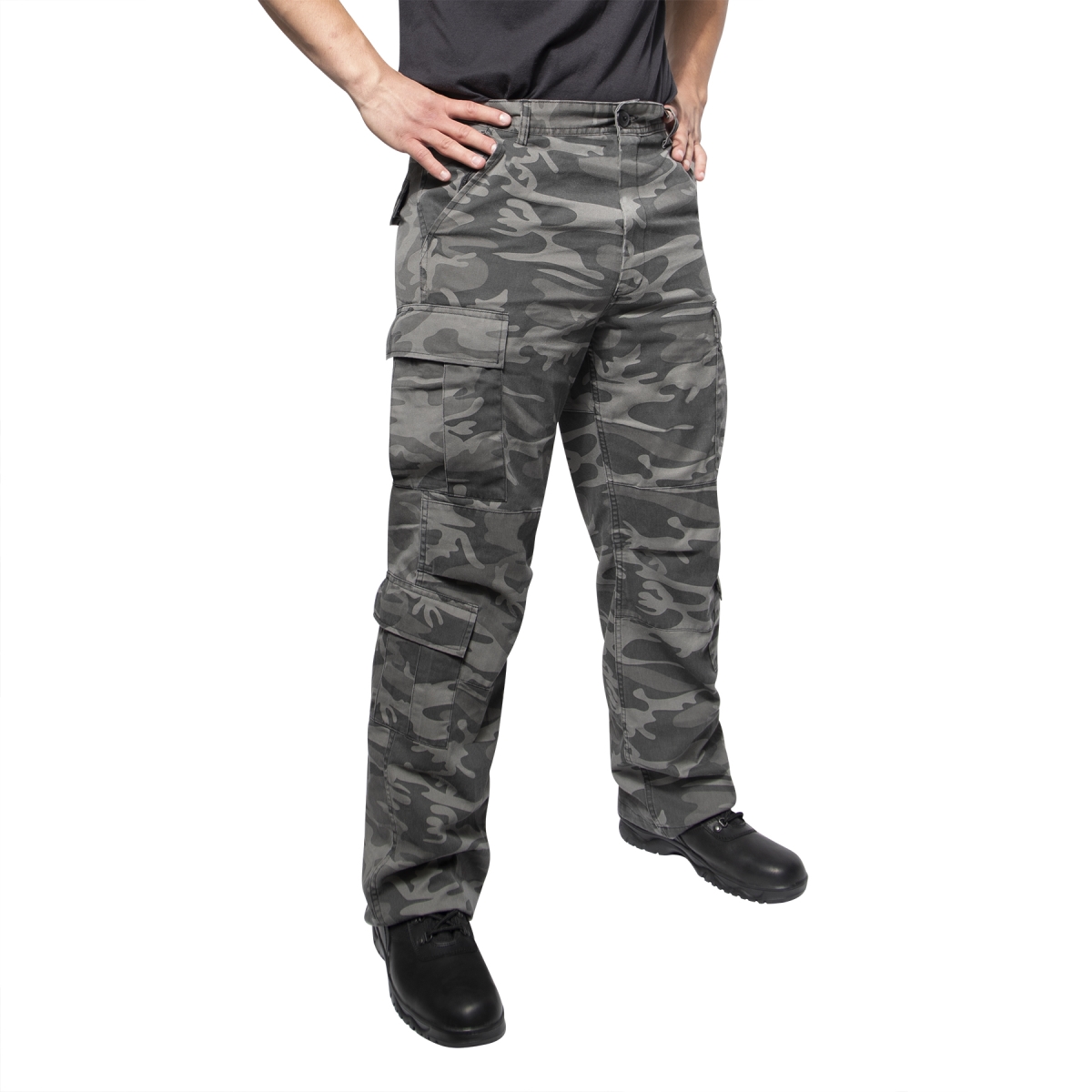 20704 Men Vintage Paratrooper Cargo Fatigue Pants, Black Camo - Large