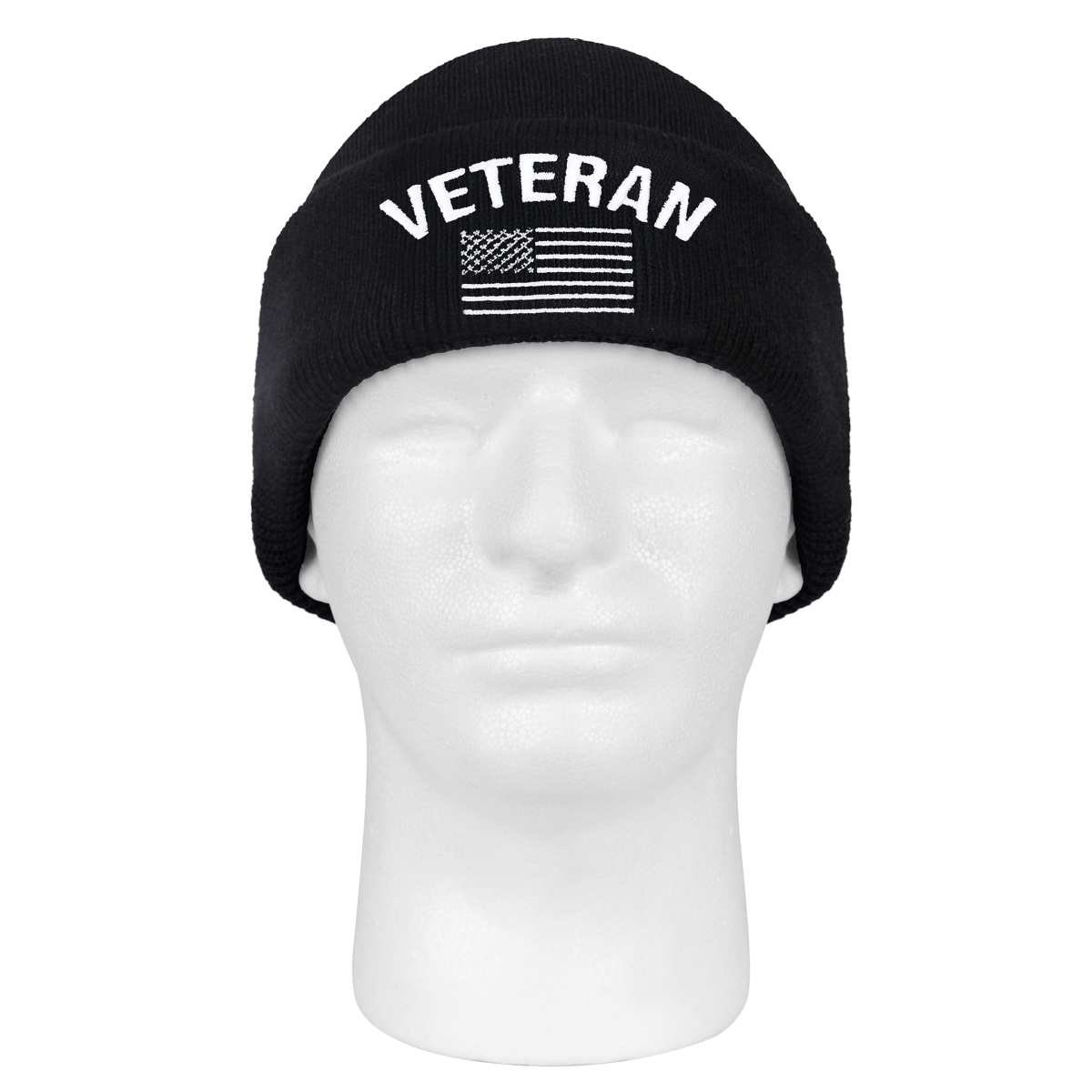 20724 Veteran with US Flag Fine Knit Watch Caps, Black