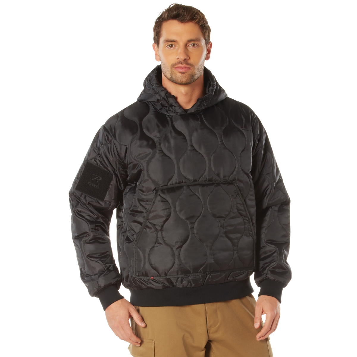 20785 Quilted Woobie Long Sleeve Hooded Sweatshirt, Black - Extra Large