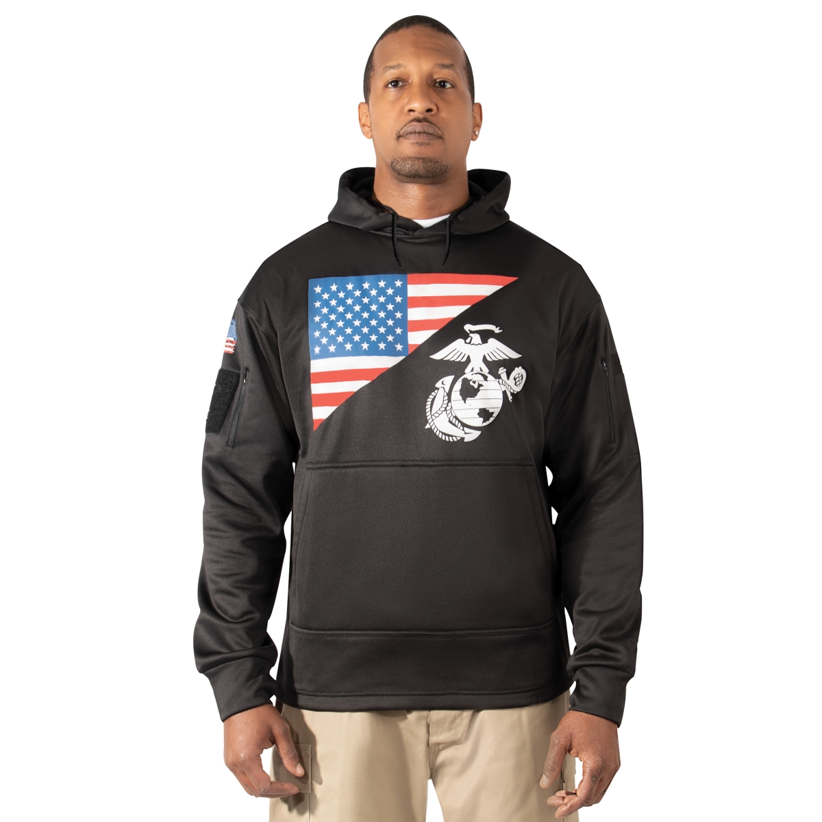 21292 US Flag USMC Eagle Globe & Anchor Concealed Carry Hoodie, Black - Large