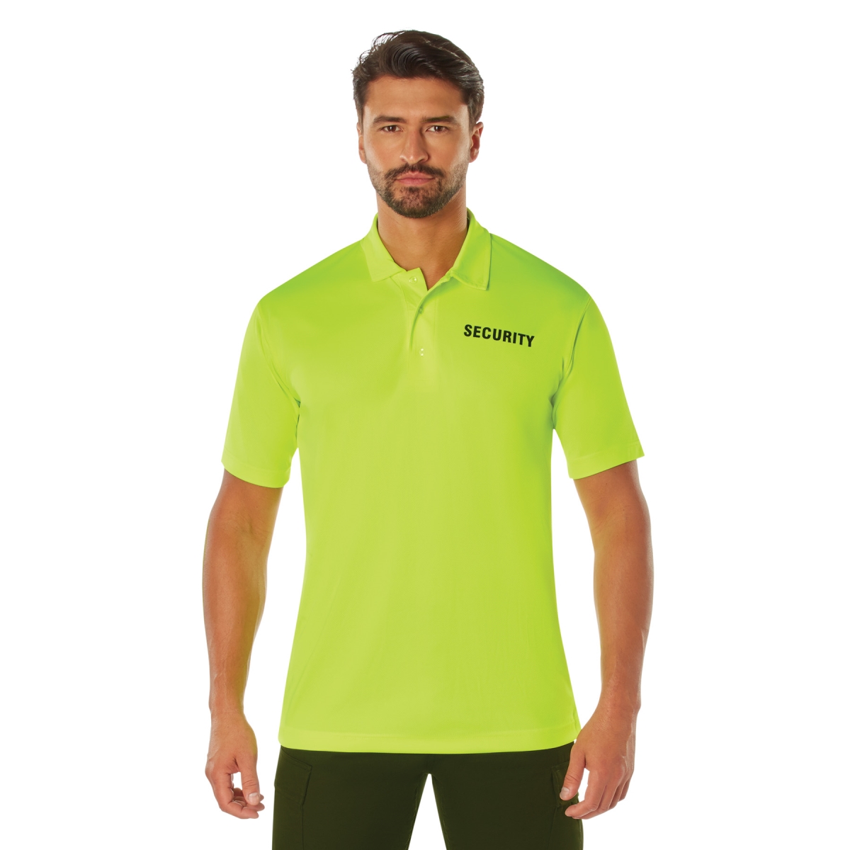 21321 Men Moisture Wicking Security Polo Short Sleeve Shirt, Safety Green - Medium