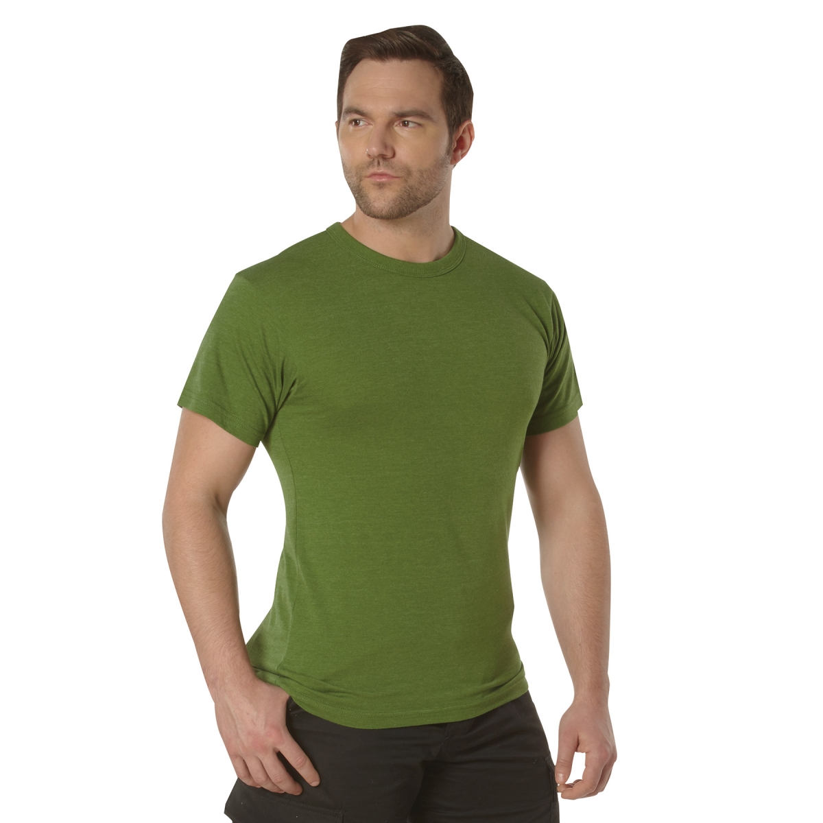 22608 Men Solid Color Short Sleeve T-Shirt with Cotton & Polyester Blend, Heather Green - 2XL