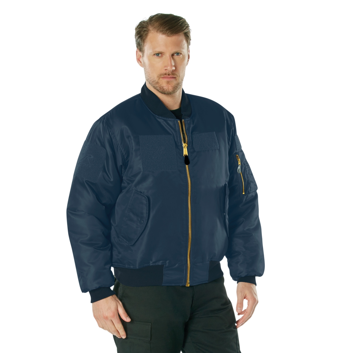 23166 MA-1 Flight Jacket with Patches, Navy Blue - Small
