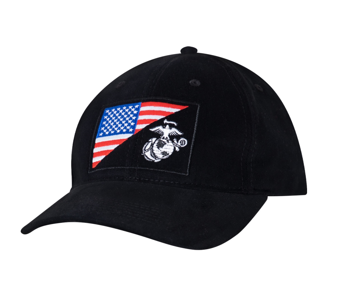 19097 USMC Eagle Globe & Anchor US Flag Low Pro Cap, Black