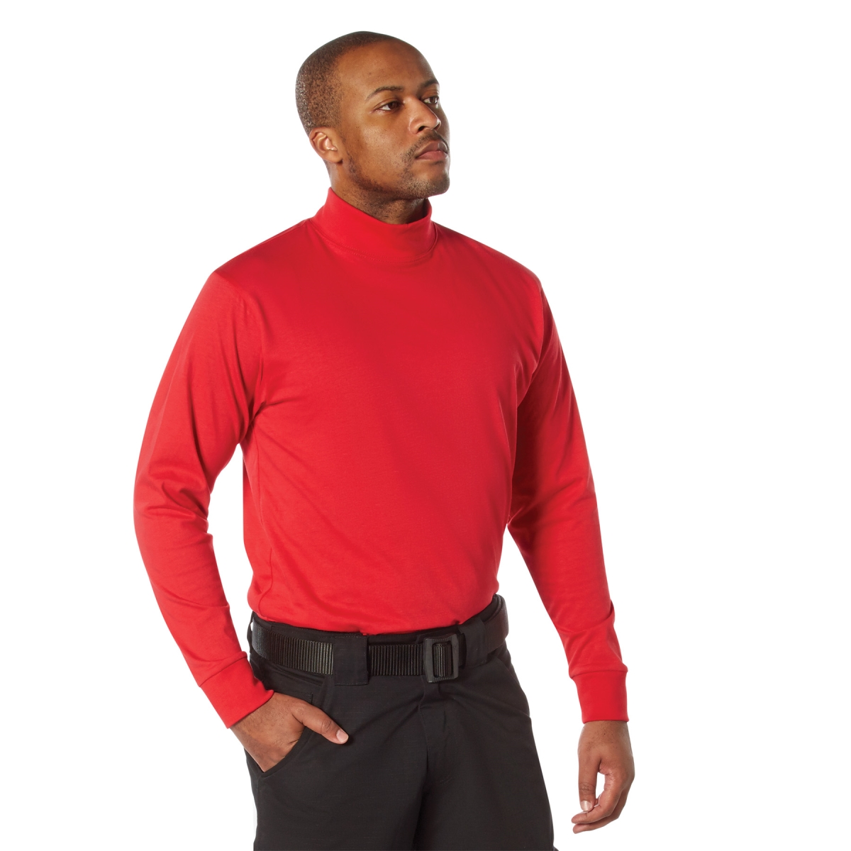 29637 Men Mock Turtleneck Long Sleeve Shirt, Red - Medium