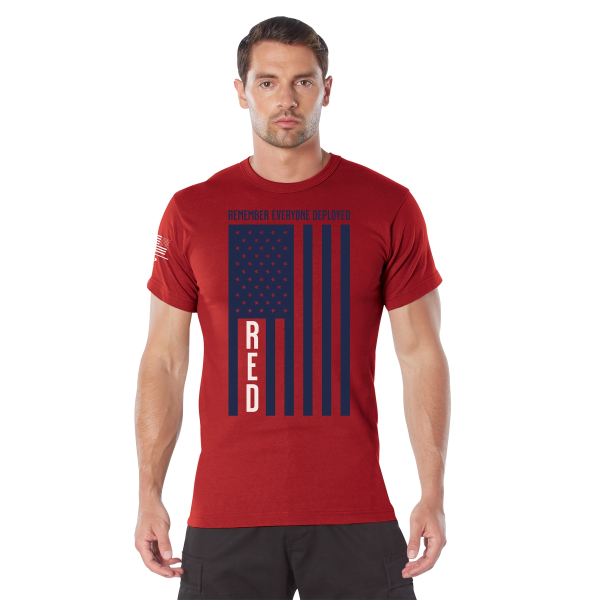 30461 Remember Everyone Deployed Short Sleeve T-Shirt with Solid Blue Flag - Large