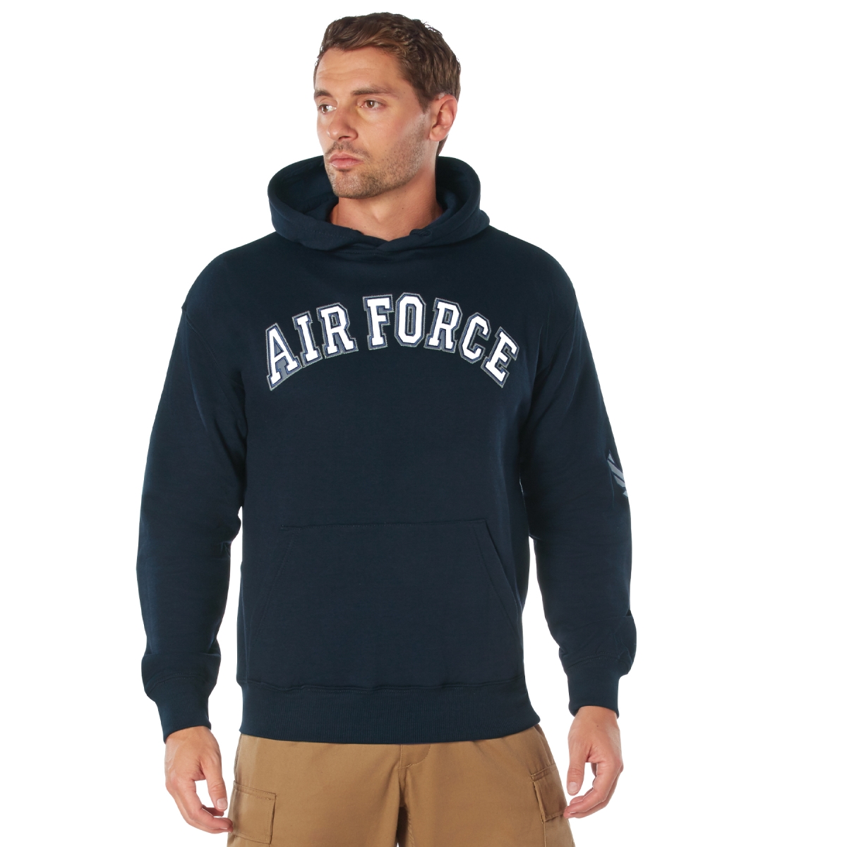 12789 Embroidered Air Force Pullover Hoodies, Black & Navy Blue - Large