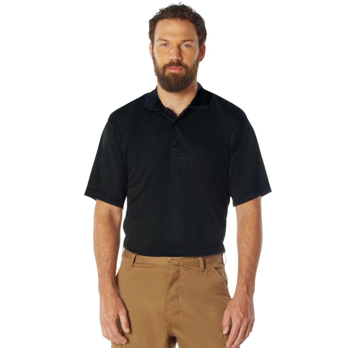 17971 Moisture Wicking Polo Short Sleeve Shirt, Black - Large