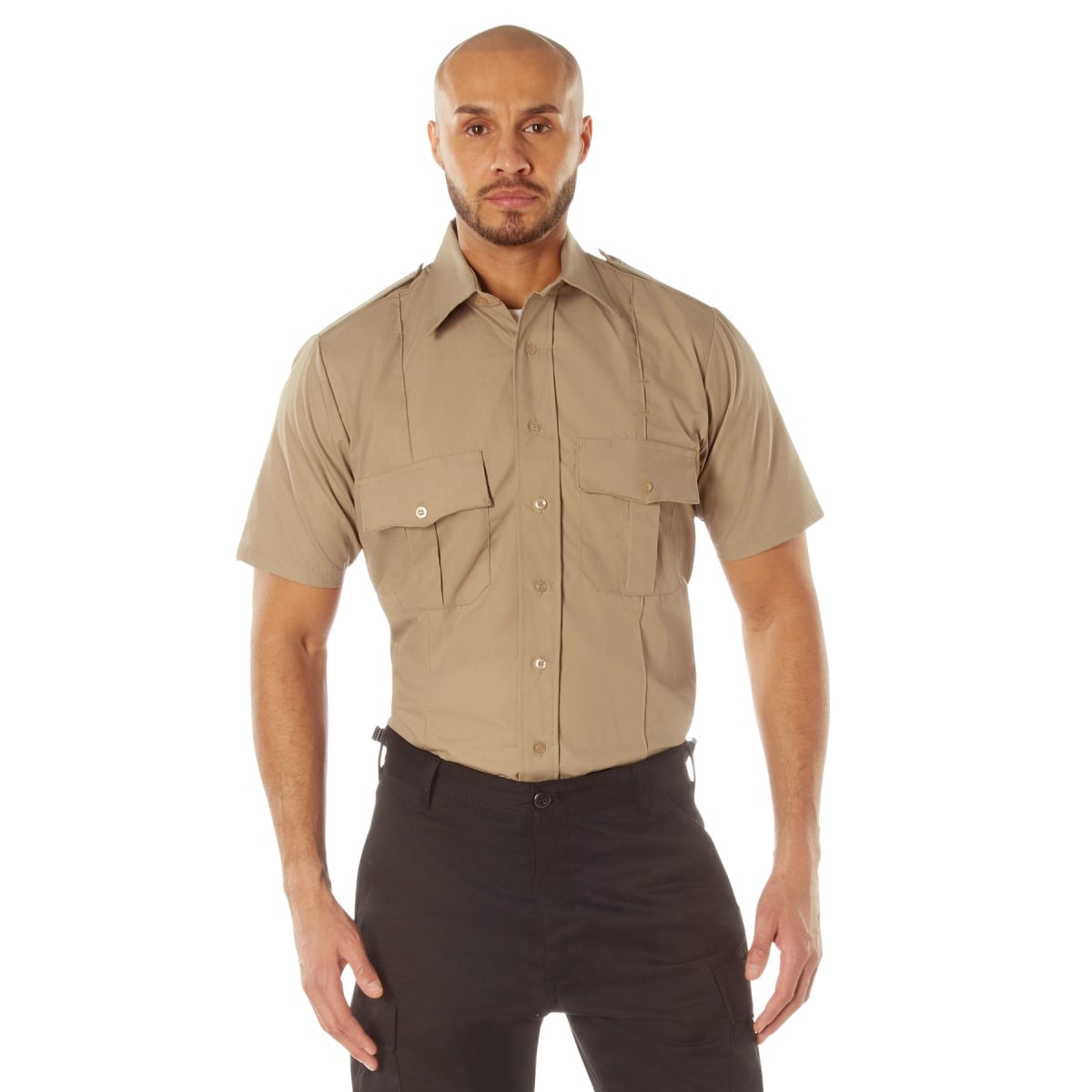 1724 Men Short Sleeve Uniform Shirt, Khaki - 2XL