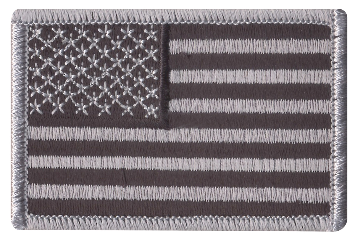 772 Normal Iron & Sew On Embroidered US Flag Patch, Black & Silver