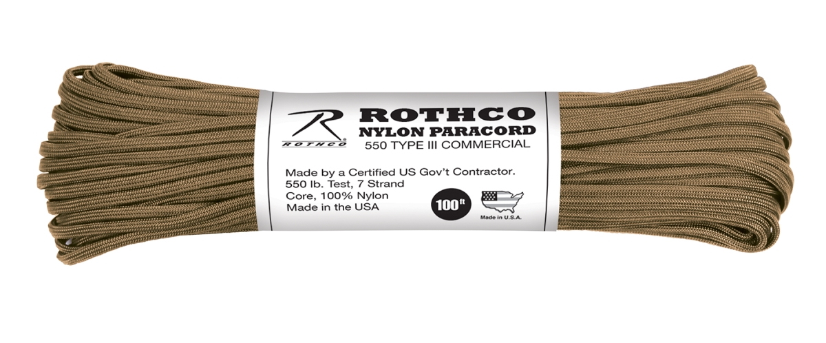 890 550 lbs Type III Nylon Paracord, Coyote Brown - 100 ft.