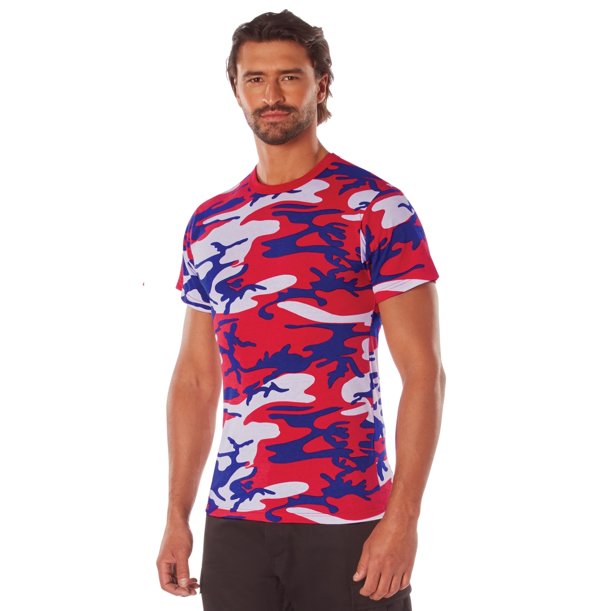 17667 Men Short Sleeve T-Shirt, Red & White - Blue Camo - Small