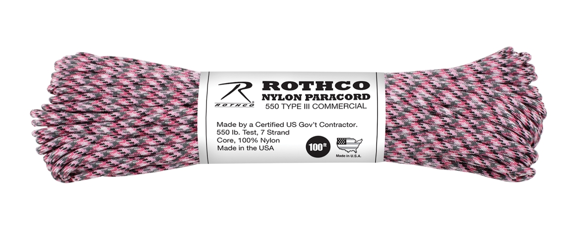 705 550 lbs Type III Nylon Camo Paracord, Pink Camo - 100 ft.